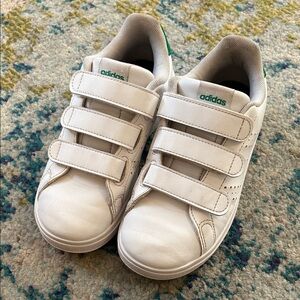 Adidas Kids White and Green Velcro Sneakers